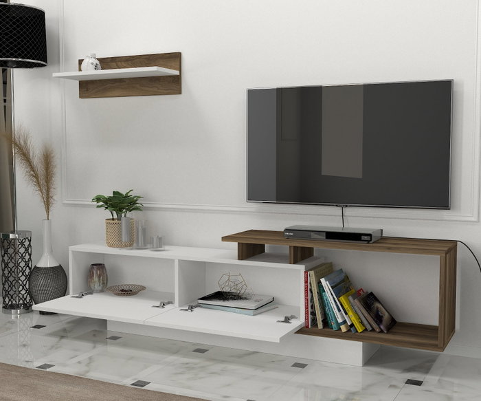 Hanah Home Asos Mueble de TV Blanco y Nogal Hanah Home Asos Mueble de TV Blanco y Nogal